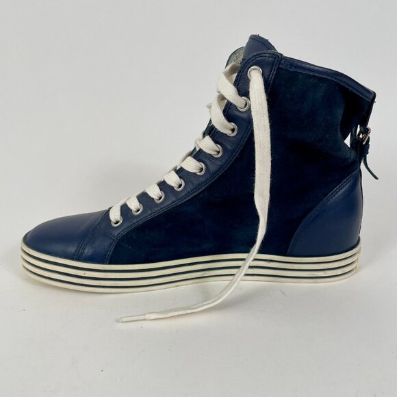 Women's Hogan Rebel R182 High Top Sneakers, Navy Blue Leather/Suede, Size 39 - Picture 4 of 14